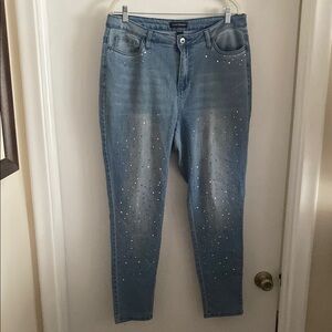 Ashley Stewart Blue Skinny size 14  jeans Distressed w/colored stones